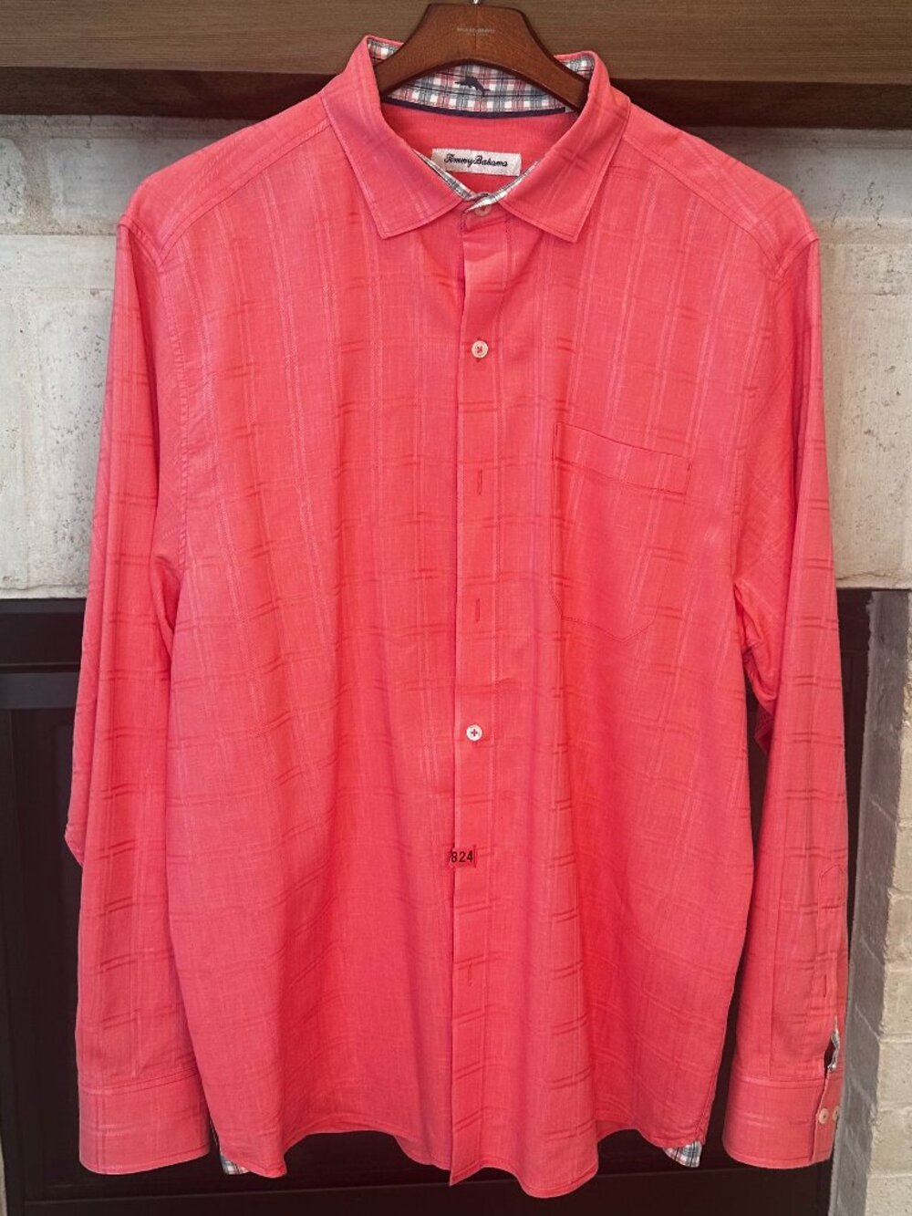 Tommy Bahama Relaxed Men's Long Sleeve Linen Sorona Blend Shirt - Coral - Large
